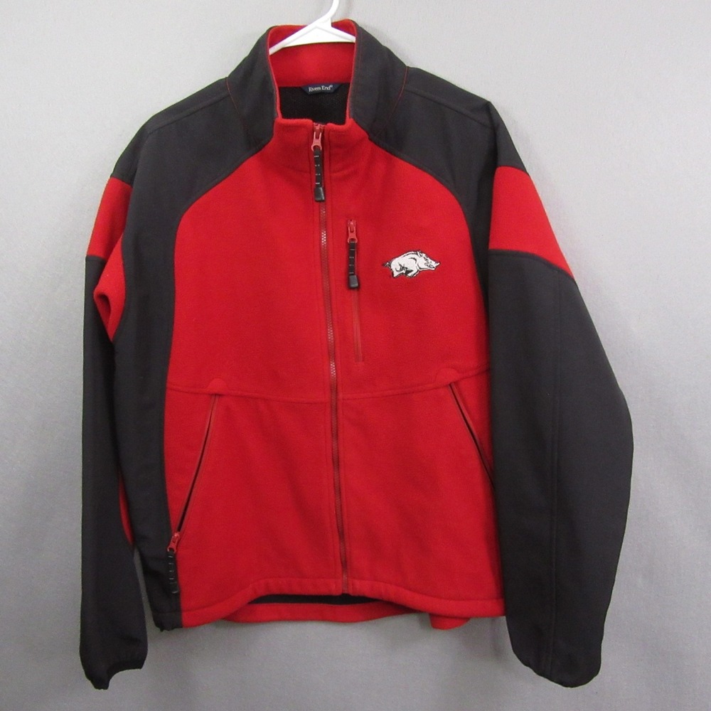 Vintage Arkansas Razorbacks Fleece Jacket M Red Full Zip Pockets Hogs Logo